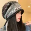 Gorro de Punto Fair Isle con Dobladillo para Mujer Otoño Invierno Retro Adelgazante Sombrero para el Frío Estilo Perezoso Calentador de Cabeza Gorro de Punto