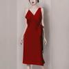 Moda Europea Transfronteriza de Verano 2026 Vestido Elegante para Mujer con Escote en V de Perlas Ajustado Sexy Estilo Francés para Mujer 8841