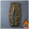 Pantalones de combate para exteriores con forro polar para hombre, nuevos pantalones casuales de otoño e invierno, tobillo con cordón impermeable, pantalones simples para escalada, ropa para hombre