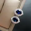 Fabricante de Joias Huabi Atacado Comércio Exterior Europeu e Americano Vidro Azul Sintético Brilhante Brincos Pingente Conjunto de Joias