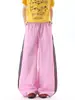 Pantalones casuales de lunares estilo americano para mujer, bordado de letras de moda, pantalones de pierna ancha con cordón de verano, pantalones de calle de marca de moda con dos rayas