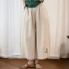 Calças cropped finas bordadas vintage de verão, calças casuais estilo étnico para mulheres, calças de algodão largas e soltas que emagrecem, estilosas