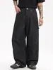 Jeans de Mezclilla Trendy Estilo Americano Original Han Lu con Pliegues en la Rodilla, Pantalones Largos Casuales Retro Holgados para Otoño.