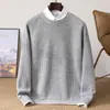 Suéter grueso 100% lana para hombre, otoño e invierno, cuello redondo, casual, suéter holgado, tejido, camiseta básica de manga larga