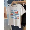 Diseño Retro Estilo Hong Kong Hombro Derecho Algodón Puro Manga Corta Verano para Mujer Único Estampado Holgado Camiseta Básica Superior que Reduce la Edad