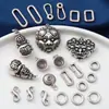 Plata de Ley Rostro de Bestia León Calabaza Anillo Doble Accesorios Retro Viejo Negro Cuadrado Hebilla de Resorte Botón de Hebilla Cuadrada Accesorios