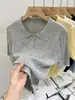 2026 Novo Design de Verão Blusa de Tricô com Gola e Manga Curta Vazada para Mulheres, Única e Chique, Top de Meia-Manga de Nicho