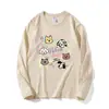 Estilo Nuevo Primavera y Otoño Dibujo Animado Lindo Estampado de Letras Diseño Graffiti Estilo Dulce Versátil Casual Top de Manga Larga para Mujer