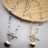 Colar de Argola Quente Europeu e Americano Transfronteiriço Colar com Pingente de Bola de Metal para Mulheres Pulseira de Corrente Grossa Acessórios Clavícula Hip-Hop