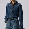 Camisa de Mezclilla Corta Ajustada Premium en Azul Degradado para Mujer, Estilo Nuevo, Camisa de Hombro Regular
