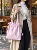 Bolsa de Lona con Rayas Verticales Frescas y Cierre de Cordón Estilo Coreano Alta Apariencia Gran Capacidad Bolso de Hombro Único o de Mano Bolsa para Clase de Estudiante