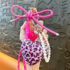 Llavero Colgante Creativo Nuevo de Felpa con Estampado de Leopardo en Forma de Corazón, Exquisito y Lindo Accesorio para Bolso con Lazo, Venta al por Mayor de Regalos