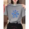 2026 Nuevo Estilo Camiseta Básica de Hombro a la Mitad para Mujer Manga Corta Estilo Coreano Moda Casual Reductora de Edad Top Negro Verano