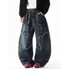 Calça Jeans com Patch Estrela de Cinco Pontas Masculina Primavera & Outono 2025 Marca Americana de Moda High Street Calças Retas Largas Comprimento Total Calças de Perna Larga