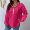 2026 Novo Comércio Exterior Transfronteiriço Casual Roupa de Casa Feminina com Zíper Capuz Bolso Cor Sólida Waffle Manga Longa Moletom