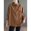 Camisa holgada de algodón lavado retro literaria de primavera y otoño 2025 de talla grande para mujer, nueva, con solapa y abotonadura sencilla