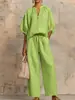 2026 Verano Nuevo Moda Casual Cruzada Europea y Americana para Mujer Holgado Color Sólido Cremallera Cuello Redondo Pantalones de Pierna Ancha Conjunto para Mujer