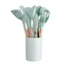 Set de Silicona de Doce Piezas de Colores con Mango de Madera Set Combinado de Utensilios de Cocina de Silicona de Grado Alimenticio Resistente a Altas Temperaturas Espátula en Stock