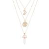 Collar con colgante de ágata de columna hexagonal, luna hueca, collar multicapa para mujer, collar de clavícula multicapa con estrella de cinco puntas para mujer