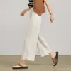 Calça casual de algodão e linho estilo chinês, novo modelo 2026, cintura alta, perna reta de verão, modelagem solta, com botões de nó chinês tradicional, comprimento nove pontos, cor damasco