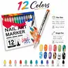 Pluma Graffiti para Uñas Punta Fina 12 Colores Pluma Acrílica Secado Rápido Pluma Delineadora de Pintura Herramienta de Pluma Dibujada a Mano