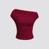 Nuevo de verano Amazon europeo y americano transfronterizo color liso versátil moda personalizado para mujer top acanalado ajustado de un hombro