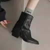 Primer Encuentro Ji Retro Tacón Alto Grueso Botas de Caña Alta Apiladas Estilo Europeo Americano Occidental Botas Cortas Botas Martin para Mujer Zapatos Otoño Invierno