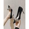 Tacones Altos Franceses para Mujer 2025 Primavera Nuevo Estilo Lazo de Pedrería Cristal Negro Elegante Zapatos de Tacón de Aguja para Mujer