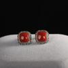 Personalidad Plata S925 Joyería de Plata Ágata Roja del Sur Geométrico Cuadrado Aretes de Botón Moda Simple Aretes Versátiles para Mujer