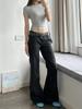 Pantalones Micro Acampanados de Cintura Baja Negros para Mujer Verano Delgados Ajustados Combinan con Todo Casuales Pantalones Holgados Ajustados