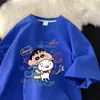 Camiseta de Algodón Puro de Manga Corta para Hombre de Marca de Moda de Verano Crayon Shin Nuevo Dibujo Animado Estilo Hong Kong Holgada de Media Manga Ropa Versátil para Estudiantes