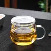 Taza de Té de Flores de Vidrio Engrosado Taza de Preparación de Té Filtrado para Oficina con Asa Separación de Agua y Té Taza de Vidrio Transparente Resistente al Calor Taza de Agua