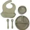 Plato de Cena de Silicona Nuevo Más Vendido Nórdico para Bebé y Niño Plato de Cena con Ventosa Grande Set de Vajilla Cuchara y Tenedor Anticaídas