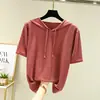 Sudadera de Manga Corta de Seda de Hielo para Verano Camiseta de Media Manga para Estudiantes Femeninas Estilo Coreano Casual Holgada Versátil Prenda Exterior