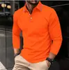 Camisa Polo Masculina 2025 Primavera e Outono Manga Longa Nova Estampada em 3D Cor Sólida Confortável Respirável Polo para Uso Externo