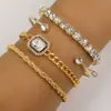 Pulseiras Trançadas Vintage de Personalidade Europeias e Americanas Mais Vendidas na Fronteira, Conjunto de Joias de Bracelete Aberto Exagerado Punk Cravejado com Diamantes