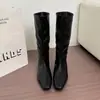 Botas altas de cuero para mujer con punta fina e plantillas interiores para aumentar la altura, botas de tubo alto adelgazantes, nuevo estilo otoño/invierno, botas de montar, botas de caña alta de suela plana