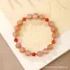 Pulseira de Pedras do Sol Redondas Naturais com Ágata Vermelha do Sul Contas Torcidas Pedra da Lua Laranja Simples Original com Furo