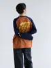 Fabricante de Customização de Roupas Outono Novo Tendência Personagem de Desenho Animado Estampado Color Block Manga Raglan Unissex Camiseta de Manga Longa 100% Algodão