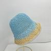 Sombrero de paja para mujer, protector solar de verano, sombrero de sombrilla con degradado cruzado de colores, tejido a mano, protector solar, sombrero de pescador, sombrero de cubo para playa, sol