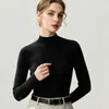 Suéter 100% caxemira pura para mulheres, gola alta discreta, base de tricô slim fit, cor sólida, camada interna quente para outono e inverno