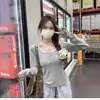 Camiseta Larga de Patchwork Rosa Estilo Puro Deseo con Ribete de Encaje para Mujer, Nuevo Top Ajustado para Principios de Otoño