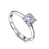 Anillo de Moda Geométrico Simple de Plata S925 con Circonita para Mujer, Anillo de Diamante de Cuatro Garras, Anillo de Compromiso Ajustable, Accesorio de Gama Alta al por Mayor