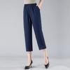 Pantalones de mujer de mediana edad y mayores de verano, pantalones cortos finos de algodón, cintura elástica, pantalones rectos de ocho, pantalones de pijama de algodón artificial, pantalones para madre