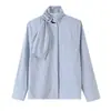 Ropa de mujer transfronteriza al por mayor 2026 otoño nuevo estilo europeo y americano diseño versátil camisa de rayas con hebilla 4764033