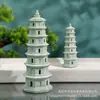 Pabellón de Estilo Antiguo, Puente de la Torre, Paisaje en Miniatura, Agua Corriente, Bonsái, Jardinería, Paisaje de Flores, Decoración Miniatura, Muebles de Arenisca Verde