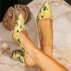 Sandalias de tacón alto para mujer de Huizhou Aliexpress, Estampado de bloques de color a la moda, Punta fina simple, Tacón grueso, Nuevo modelo 2026 para mujer