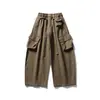 Yidao Vintage 2026 Otoño Nuevo Retro Pantalones Cargo de Bolsillo Unisex Cintura con Cordón Holgados Pierna Ancha Casuales