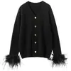 Comercio exterior europeo y americano otoño e invierno nuevo ropa de mujer transfronteriza elegante diseño de plumas de avestruz chaqueta cárdigan tejida para mujer