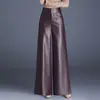 Pantalones de cuero genuino de marca auténtica Haining para mujer, colección primavera/otoño 2026, largo de nueve puntos, piel de oveja, pierna ancha, corte recto, casual, moderno